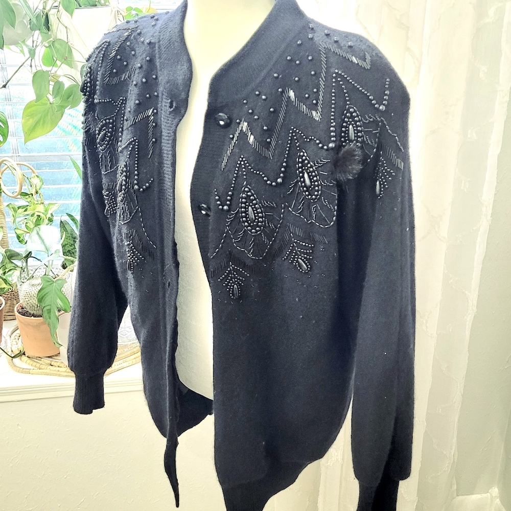 Vintage beaded oversized black cardigan  Lizette Italy